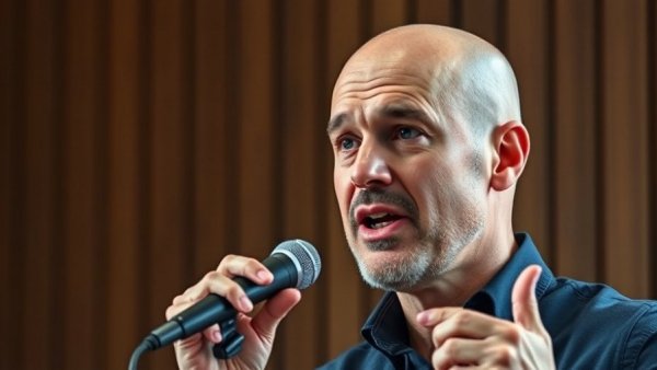 Confident speaker discussing email and SMS marketing effectiveness.