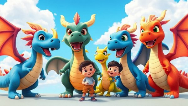 Learn Colors with Five Little Dragons in vibrant cartoon animation.