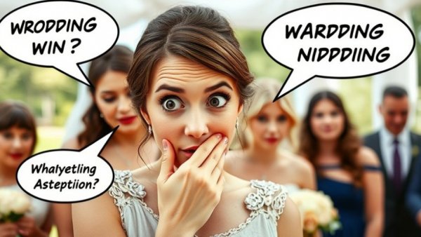 Wedding planning tips: bridesmaids drama, surprised woman.