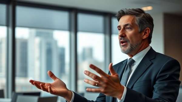 Trust transforms AI from fear to curiosity: Man speaking in office setting.