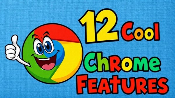 Colorful cartoon of excited character with Chrome logo for 12 cool features.