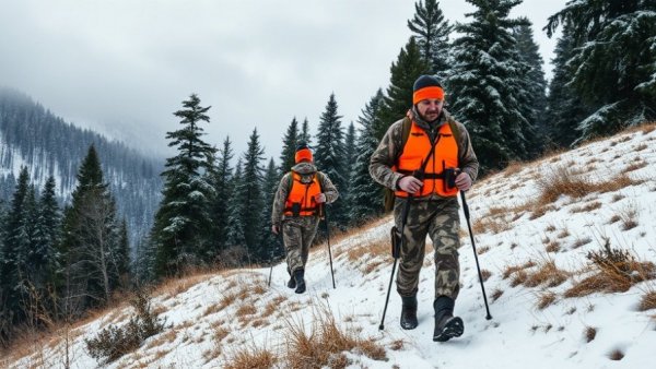 Hunters hiking in snowy forest terrain, Last Minute Gifts for Hunters.