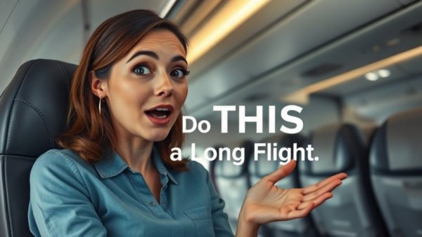 Woman on airplane sharing post-flight recovery tips.