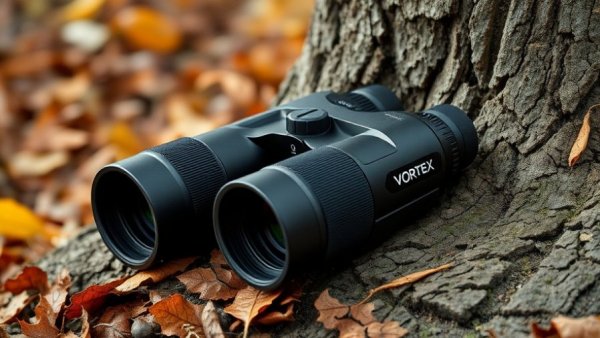 Vortex Ranger HD 3000 binoculars against tree for review.