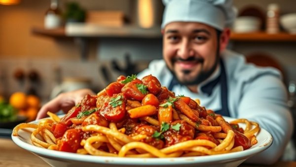 Chef presenting chili from a healthy dining Ohio menu.