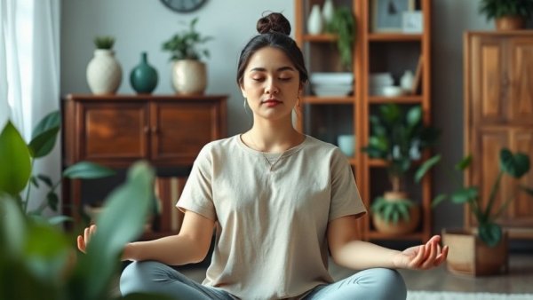 Young woman practicing relaxation techniques for calming the nervous system.