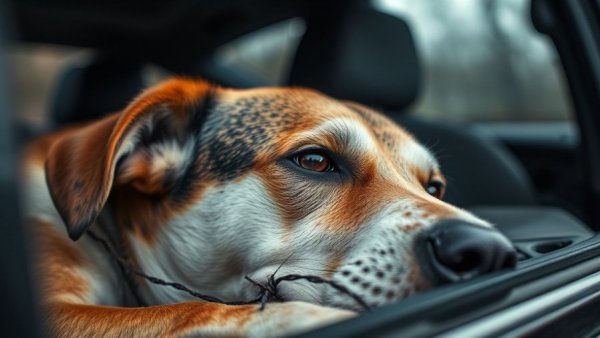 Injured bird dog with barbed wire injury during hunting trip.
