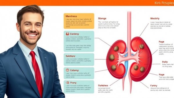 Infographic about kidney stones symptoms and causes with a diagram.