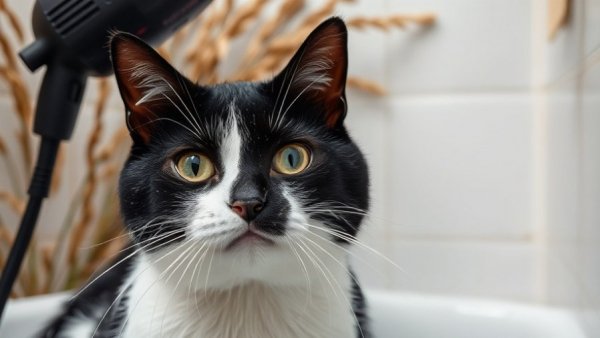 Wet cat being dried with a hairdryer, funniest cat videos 2025