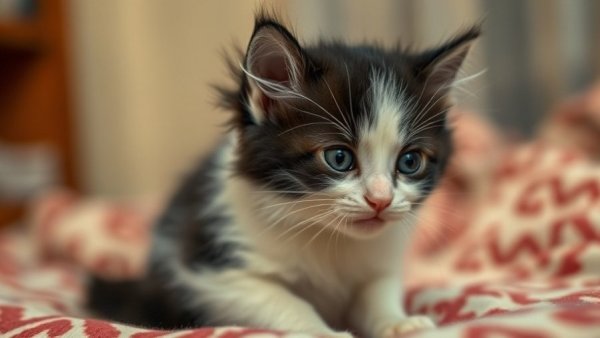 Kitten learns to meow in a cozy indoor setting.