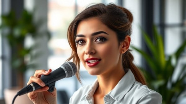 Confident woman leading discussion in modern office setting for wedding business tips.