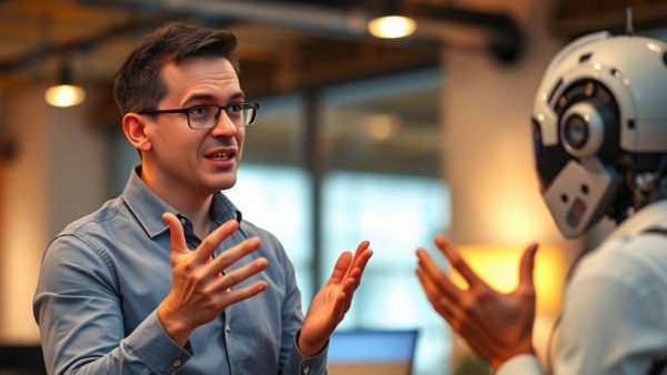 Speaker discussing SEO vs AI Ranking in indoor setting.