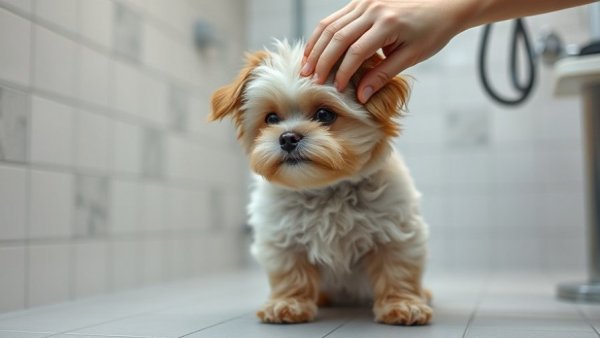 Small dog being groomed in a salon, tips for dog grooming