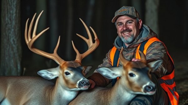 Injured hunter demonstrating safety in hunting at night with deer.