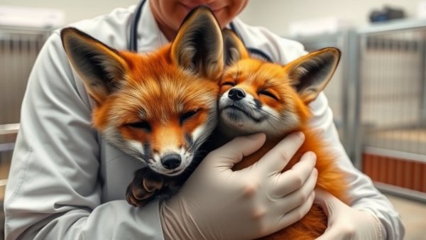 Veterinarian shows animal love holding a fox.