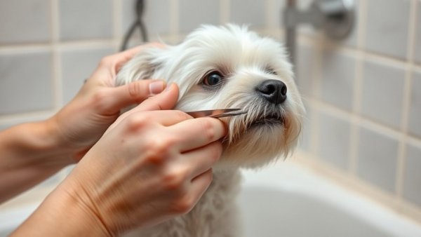 Close-up of dog grooming with scissors, dog grooming tips.