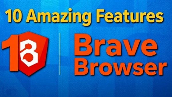 Brave Browser features graphic with logo and text.