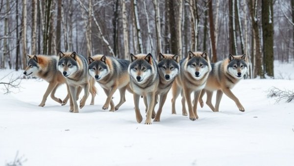 Gray wolves in snowy forest, Delisting Gray Wolves context.