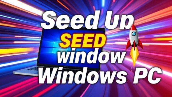Colorful graphic on making Windows PC faster with dynamic elements.