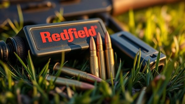 Redfield rifle ammunition and accessories on grass.