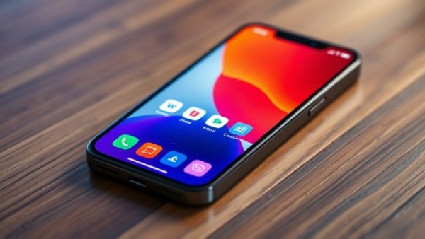 Modern used iPhone 13 Mini on a table with a vibrant screen.