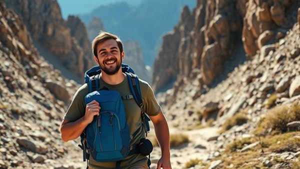 Male hiker on a rocky trail showcasing the best backpacking trips in the southwest.