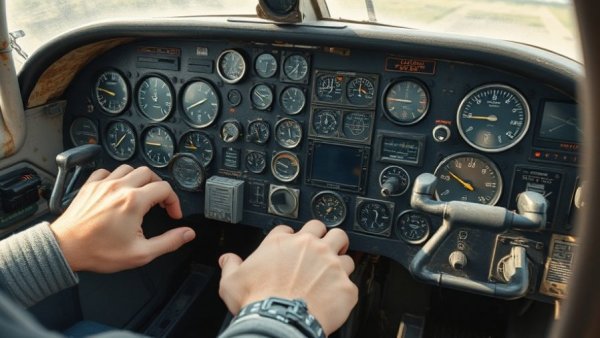 Untrained flight experience in a worn airplane cockpit with controls.