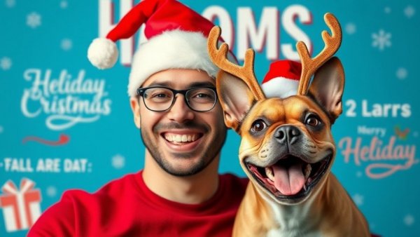 Preparing Your Dog for Christmas: Smiling man with dog in festive attire.