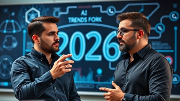 AI Trends 2026 presentation with futuristic elements.