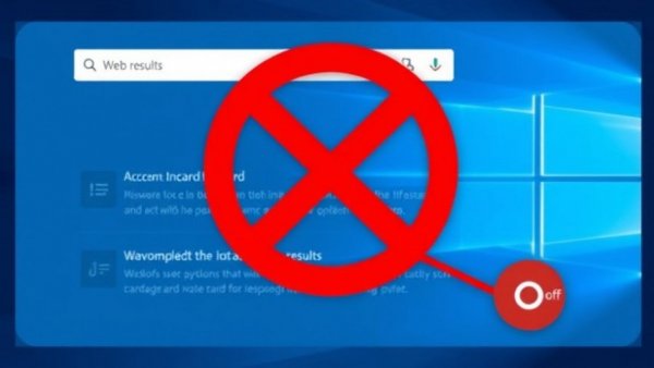 Disable Web Search Results in Windows 11 graphic showing prohibition symbol.