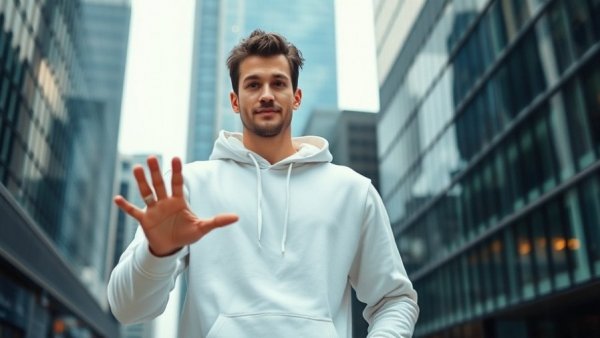 Casual man gesturing outdoors, exploring make money with AI from home.