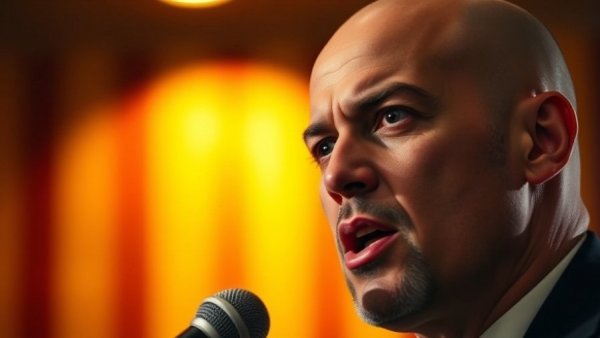 Confident man speaking into microphone about content optimization.