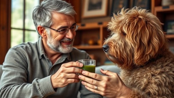 Man discusses green tea remedy for dog's lipomas.