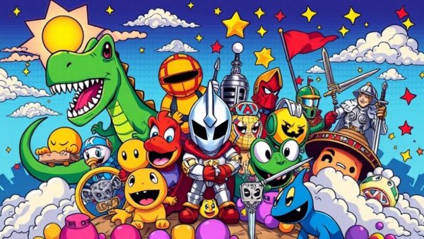 Collage of hidden Google game characters with vibrant text.