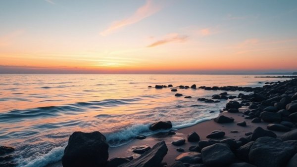 Holistic living scene: tranquil beach sunset with motivational quote.