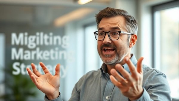 Digital marketing content strategy discussion, man explaining concepts.