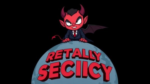 Intriguing cartoon style of devilish character and globe for real estate investors.