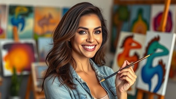 Creative woman in art studio demonstrating 12 smarts.