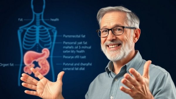 Man explaining how to burn visceral fat with health tips, clear visuals.