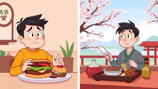 Cartoon comparing Japanese eating habits with Western food