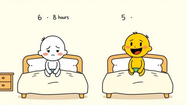 Cartoon image of sleep differences: 5 hours versus 8 hours.