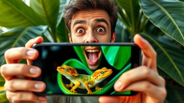 Man highlights unique crested geckos on smartphone, Crested Geckos as Pets.