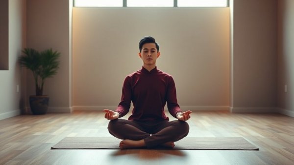 Meditating in a minimalist studio for New Year health goals.