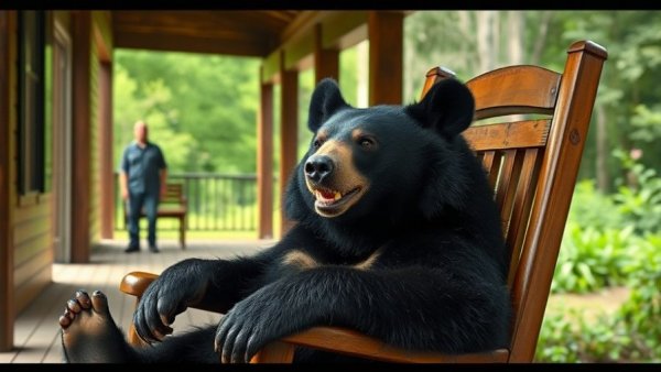 Humorous black bear on porch rocking chair, funniest animal videos 2026.