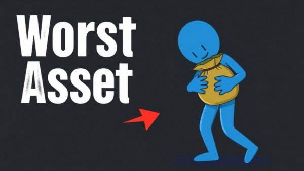 Abstract figure holding money bag labeled 'Worst Asset', financial concept.