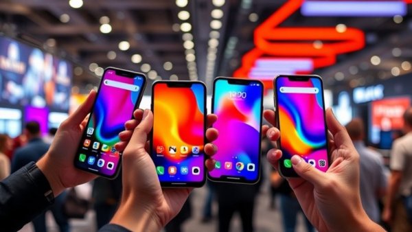 Showcase of advanced smartphones at CES 2026 tech expo.