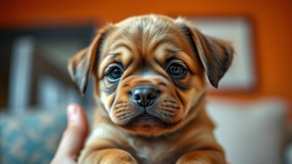 Funniest puppies on Earth: grumpy brown puppy with a funny expression.
