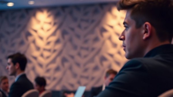 Young man presents at tech event, discussing new tech.