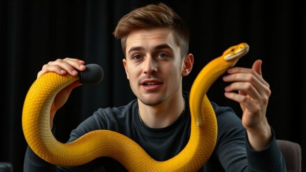 Man holding a yellow snake discussing why pet snakes are exceptional escape artists.