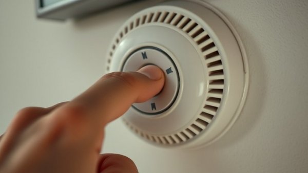 Close-up of hand testing smoke detector for fire safety tips Dayton.